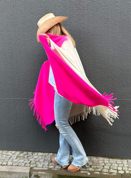 Poncho Tie Dye White/Neon Pink/White