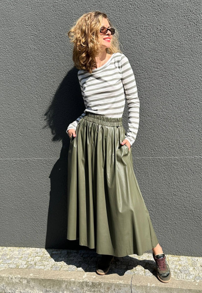 Leather Look Pleated Skirt sage