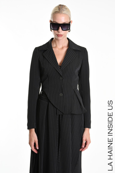 JACKET Asymmetric Pinstripe Fluido Lined & Georgette Black