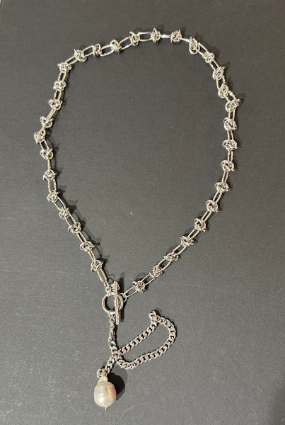 Chain Pearl Knot Necklace Silber