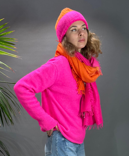 Cashmerebeanie Neon Pink/Orange Daisy