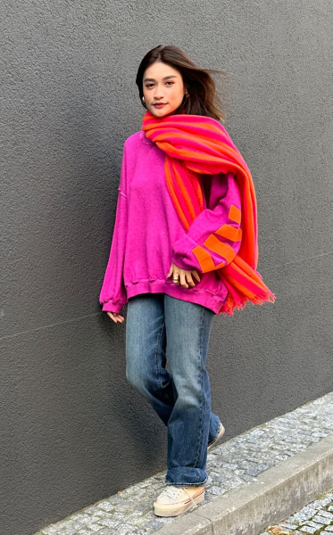 Cashmere Scarf Lengwise Stripe Neon Pink/Orange