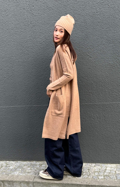 Betti Long Cashmere Cardigan Camel Chine