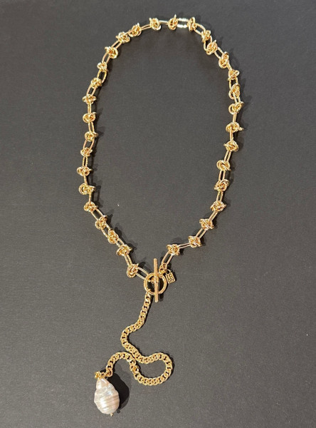 Chain Pearl Knot Necklace Gold