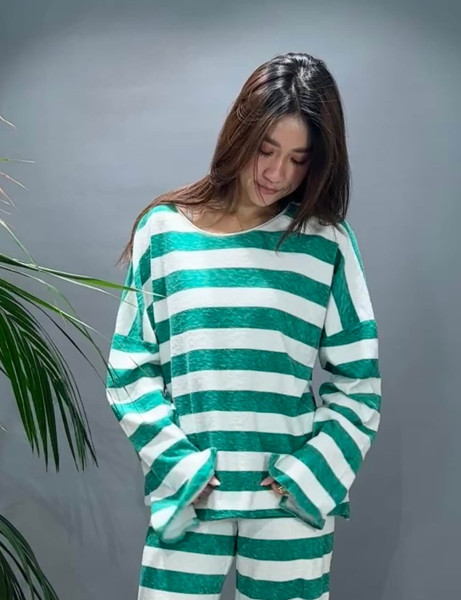 Galena Sweatshirt Striped Smaragd