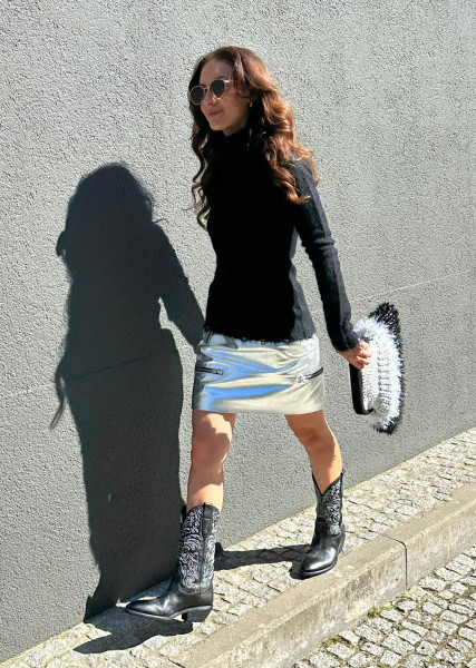 Isabel Leather Skirt Silver