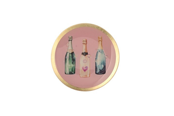 Love Plates Glasteller Champagner Flaschen M rund rosa